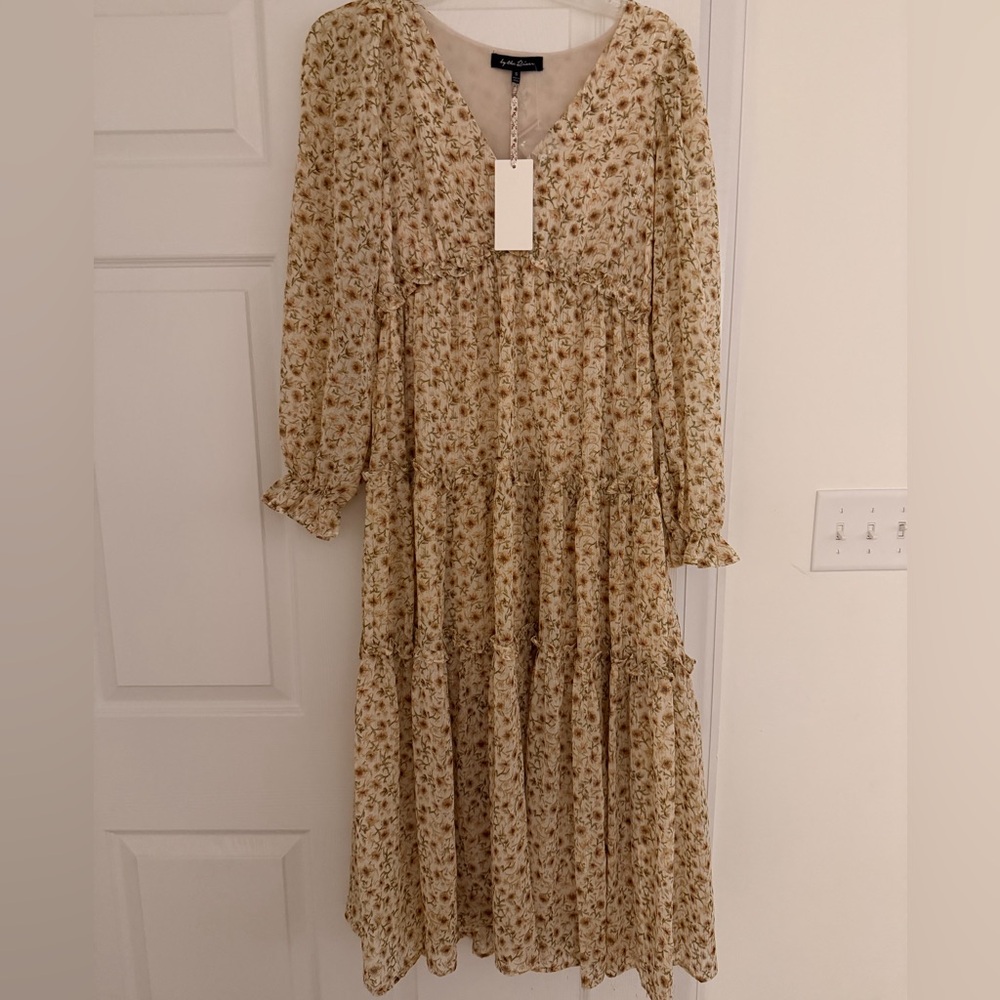 Maje Cream Floral Tiered Maxi Dress